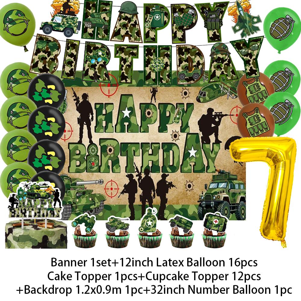Militär Armee Thema Jungen Geburtstagsparty Dekorationen Camouflage Soldat Flugzeug Panzer Hintergrund Cartoon Luftballon Banner Kinderspielzeug Geschenk