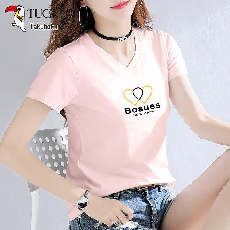 Women's V-Neck Pure Cotton Short Sleeve T-Shirt