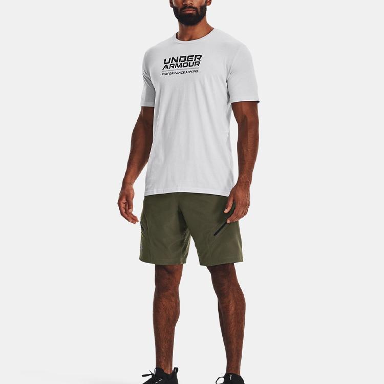 Under Armour Camiseta deportiva de manga corta con cuello redondo y estampado de logotipo para hombre Halo-Gray 1370529-015