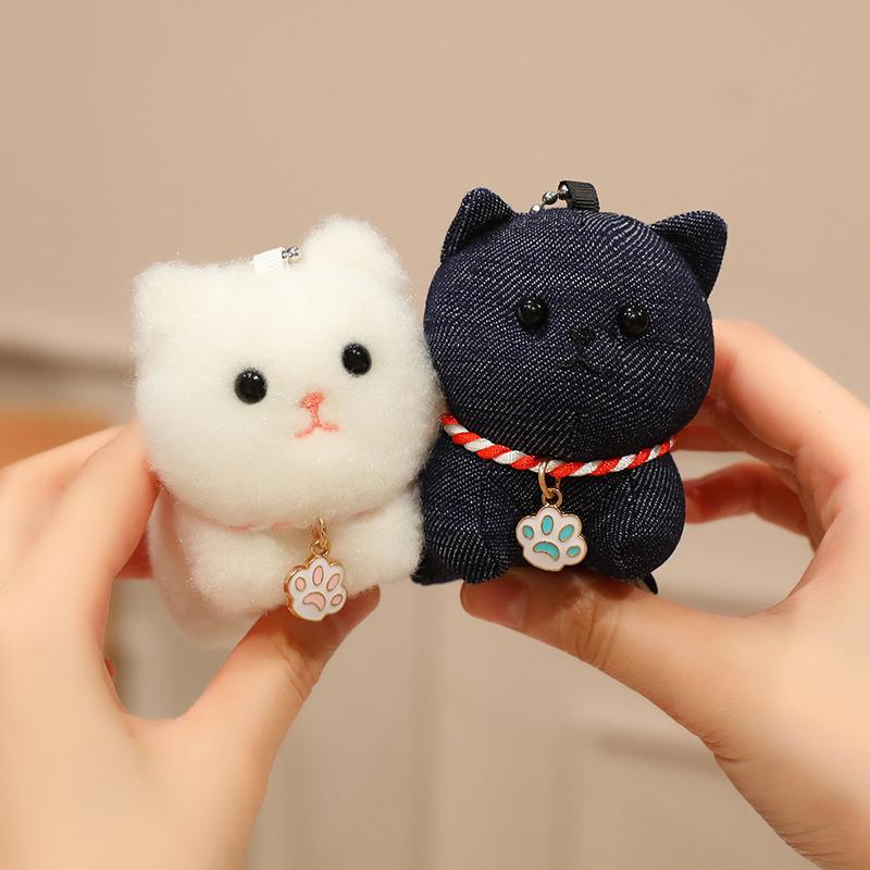 1 Stück 15 cm Mini-Kätzchen Plüschtiere Kawaii Orange Weiß Schwarze Katze Niedlicher Plüsch-Anhänger Puppe für Tasche Schlüsselanhänger Geschenk
