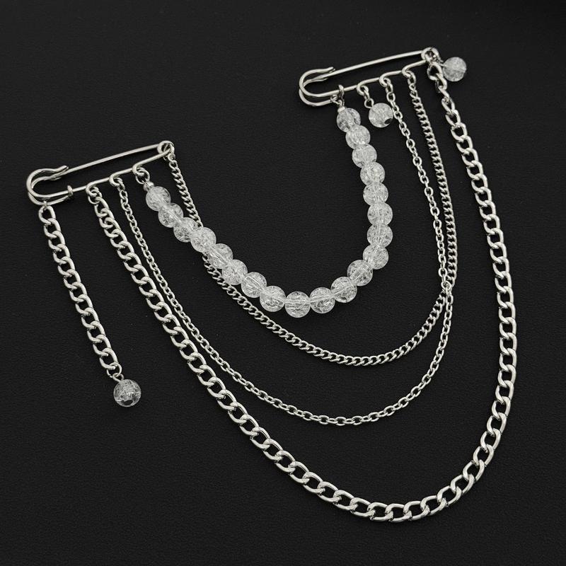 Creative Multi-Layer Bead Chain Brooch With Clear Crystal Beads Multi Chains Multi Functional Fashion Clothing Pin Jewelry