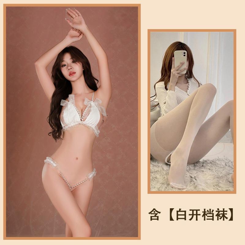 Sexy lingerie women's Leyin sm sexy pearl massage transparent seduction Sao open file free hot t-pants
