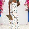 Women Plus Size Scoop Neck Strappy Sleeveless White Printed A Line Long Dress