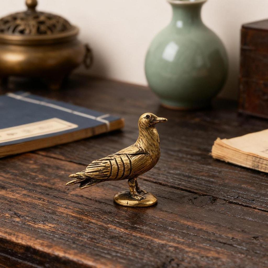 Peace Dove Statue Animal Figure Ornament Craft Collectible Brass Figurine Retro for Cabinet Dining