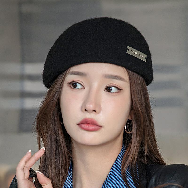 Wool Beret Women's Forward Hat Autumn and Winter British Retro Alphabet Painter Hat