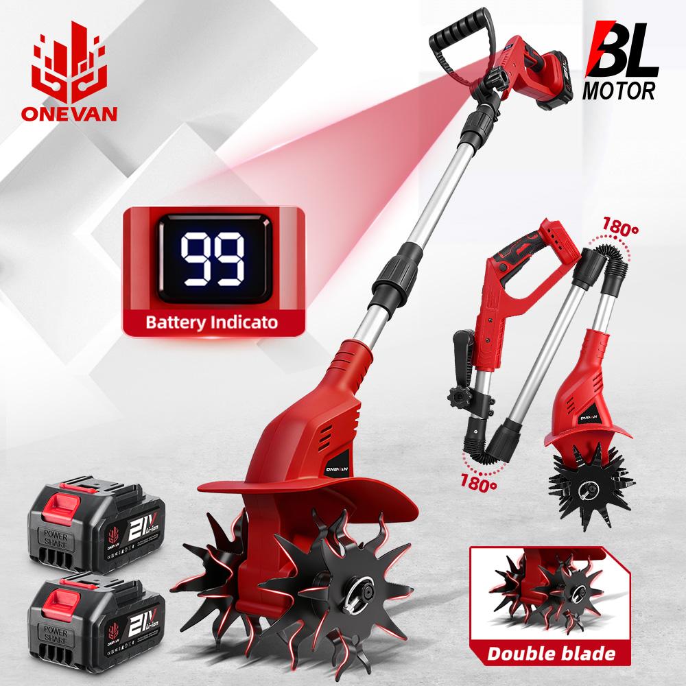 ONEVAN Bürstenloser 1600W Elektrischer Bodenfräse Fräse Kultivator Rasenmäher Akku-Vertikutierer Gartengerät Für Makita Batterie Pin