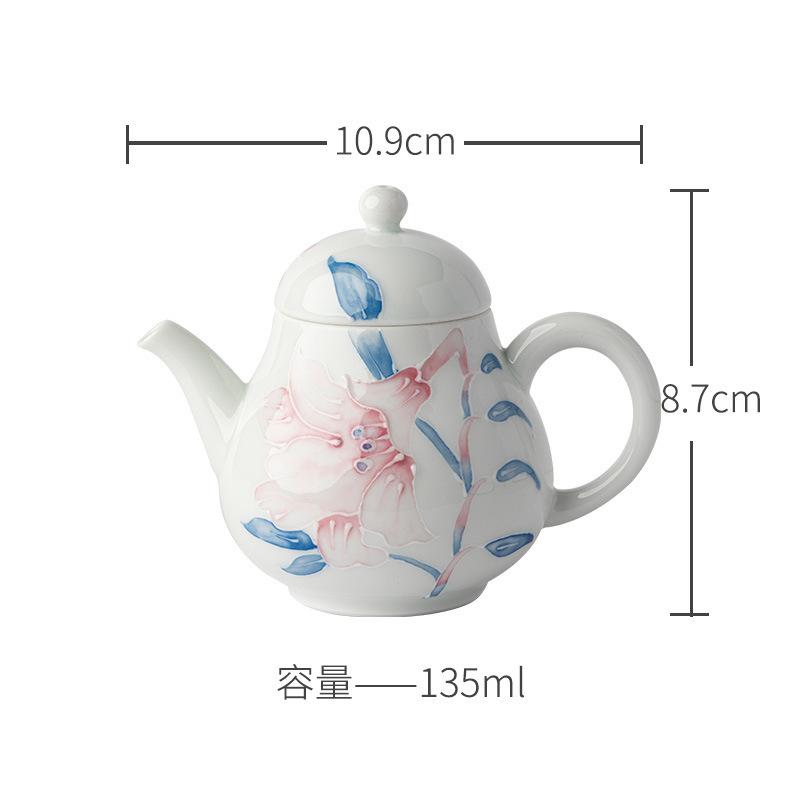 135ml Japanese Style Hand Drawn Lily Flower Teapot Traditional Tea Infuser Pot Tea Maker Kettle With Ball Hole Cha Gift Supplies