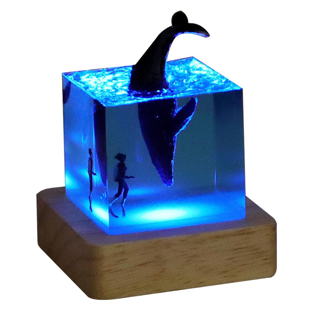 Marine Whale Cube Ornament with Light Whale Diver Ocean Decoration Beluga Killer Whale Megalodon for Desktop Bookshelf