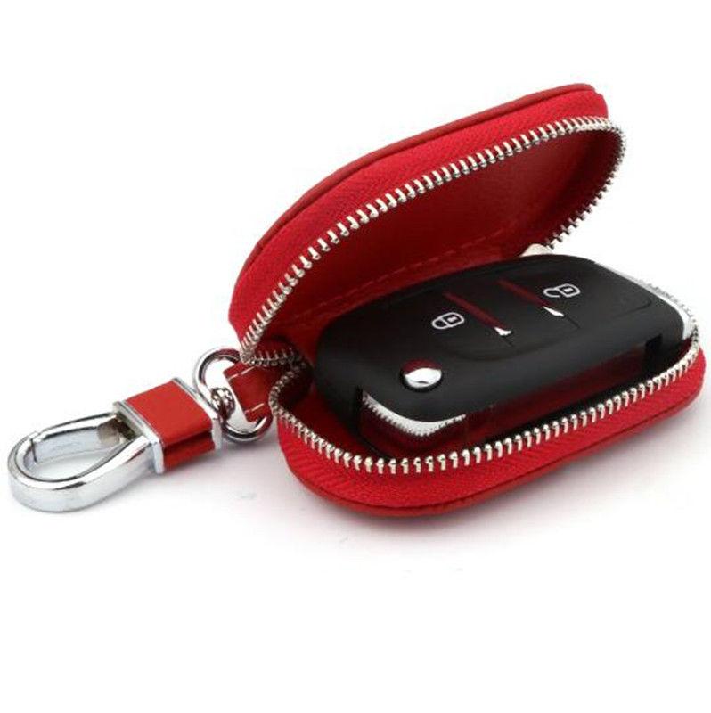 1x Universal PU Leather Auto Car Truck Smart Remote Key Holder Fob Bag Case Red