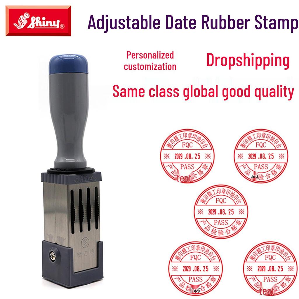 Adjustable Date & Custom Name Rubber Stamp - Shiny Dial, Personalized & Handmade Engraving