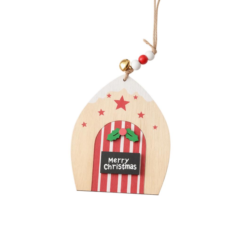 Wooden Christmas Ornaments, Small House Hanging Decor with Wreath and for Holiday Display