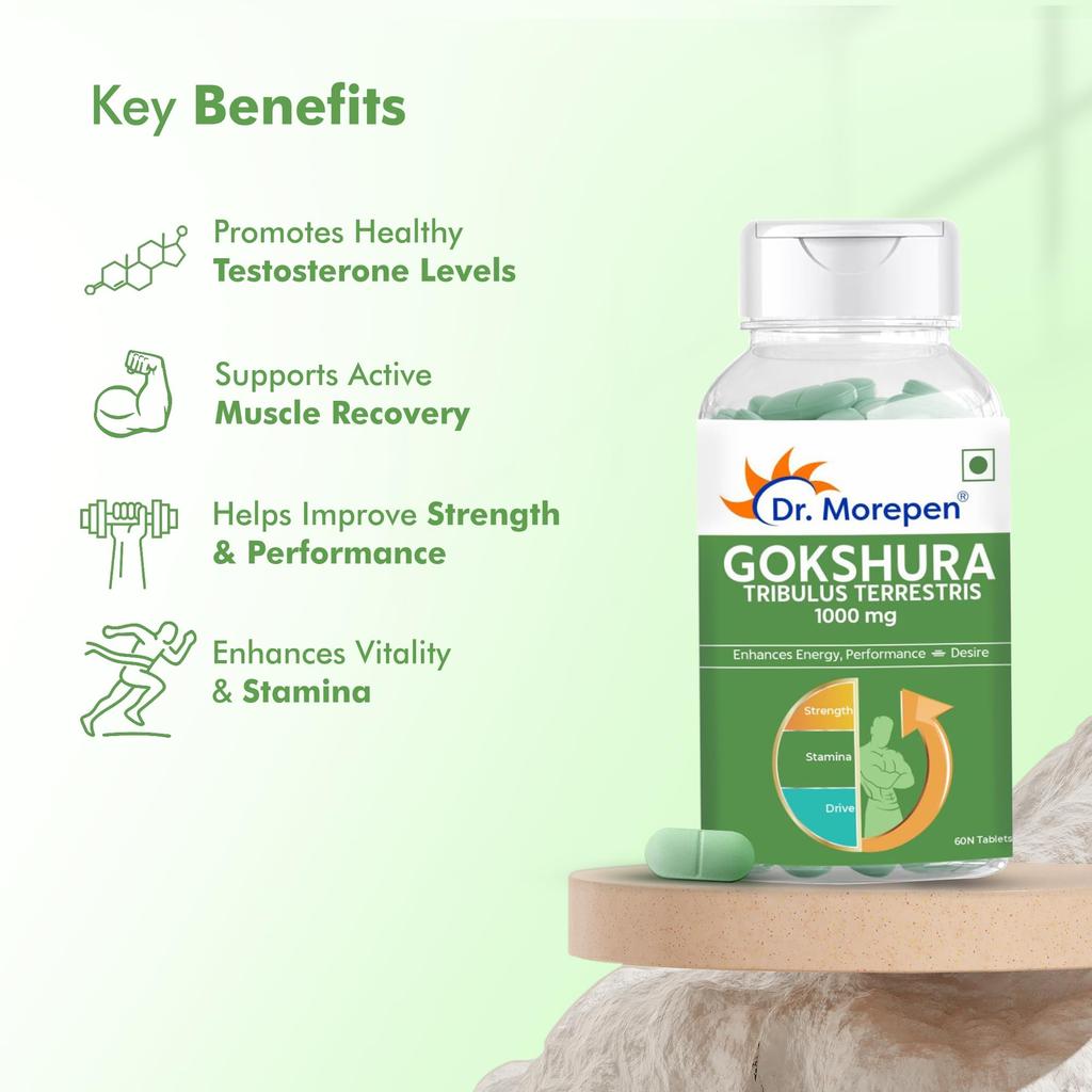 DR. MOREPEN Gokshura Tablets | 1000 Mg Tribulus Terrestris | Overall Wellbeing for Men & Women - 60 Veg Capsules Pack of 2