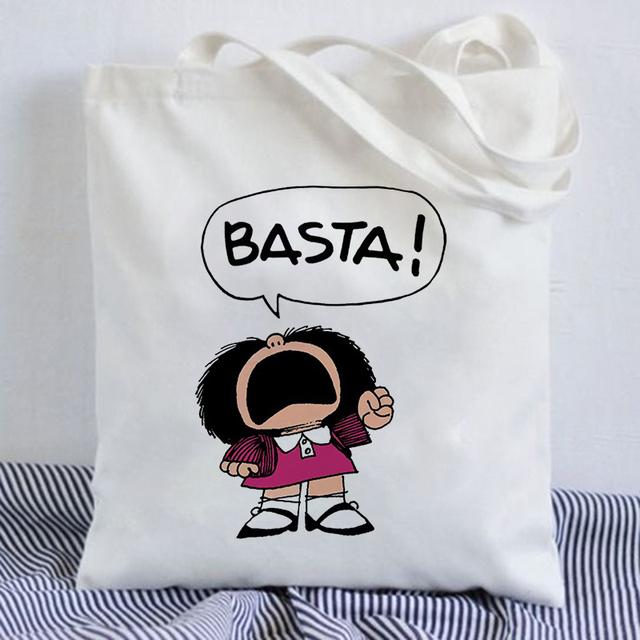 Kawaii Shopping Bag Mafalda Cute Anime Harajuku Canvas Bag Tote Bag Lady Handbag Large Capacity Shopper Bag Casual Shoulder Bag