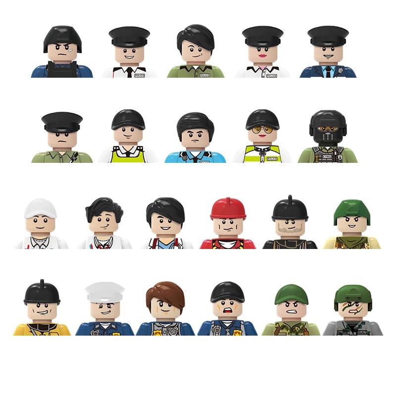 Kids 3D Family Figures Set Building Blocks City Worker Fireman Doctor Dolls Bricks Educational Toys For Children Birthday Gift