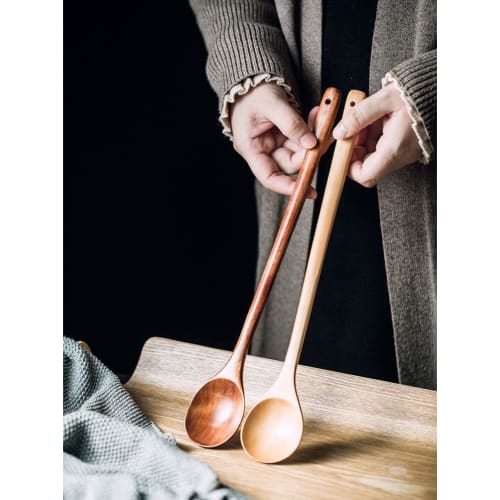 SITEDAN Long Spoons (2-Piece Set), Wooden Spoons with Long Handles, 33cm Long, Heat-Resistant, for Stirring, Simmering, and Hot Pots
