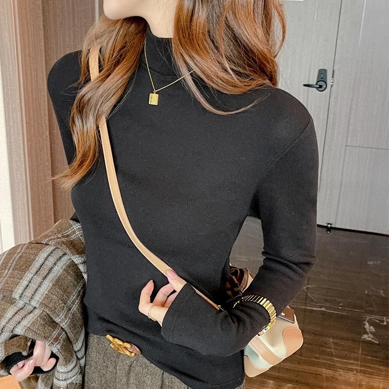 

Майка женская с полувысоким воротом, осенне-зимняя, с начесом, имитацией кашемира, в иностранном стиле, и топом высокого класса, который можно носить на улице 3XL