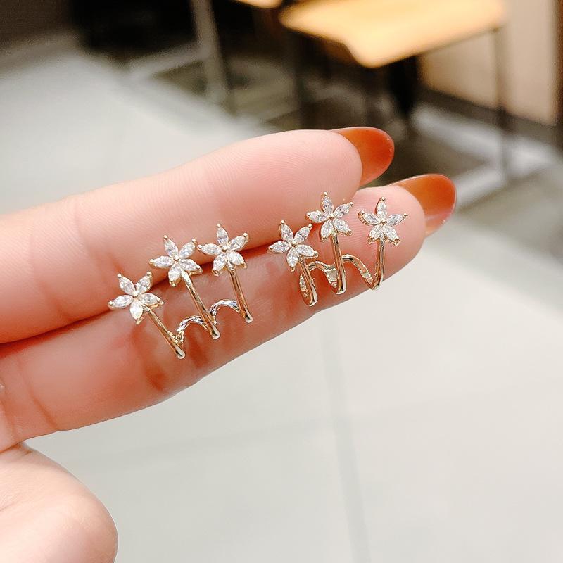 New Arrival Zircon Flower Stud Earrings For Women Korean Elegant Luxury Flowers Earring Girl Party Trendy Statement Jewelry