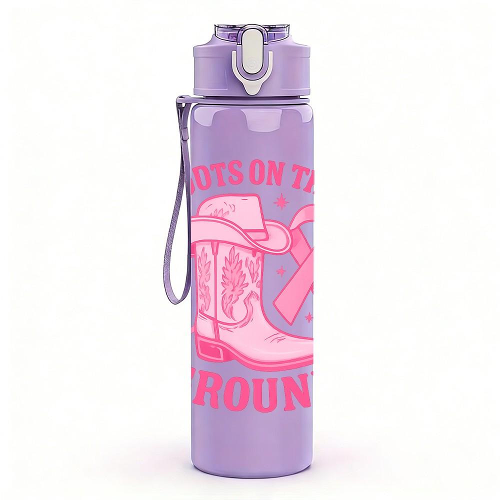 1PC Boots On The Ground Pink Ribbon 750ml Color Plastic Sports Water Bottle Leakproof Flip Straw Lid Suitable for Sports Office Home Use