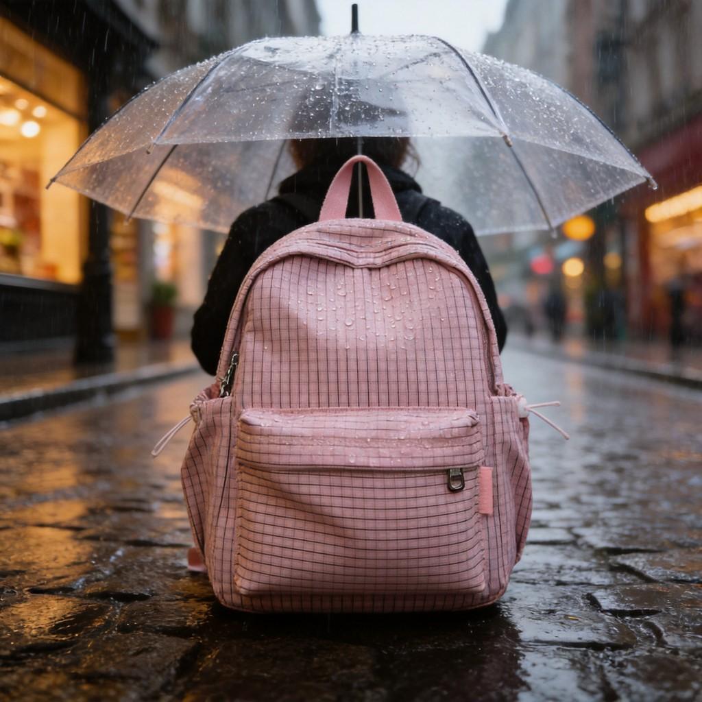 Schoolgirl Nylon Plaid Backpack With Fabric And Curved Shoulder Straps For High School Students