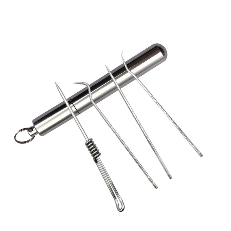 3/4Pcs/Set Stainless Steel Toothpick Set Tooth Flossing Reusable Toothpicks Portable Toothpick Floss Teeth Cleaner Oral Cleaning 4Pcs серебряный