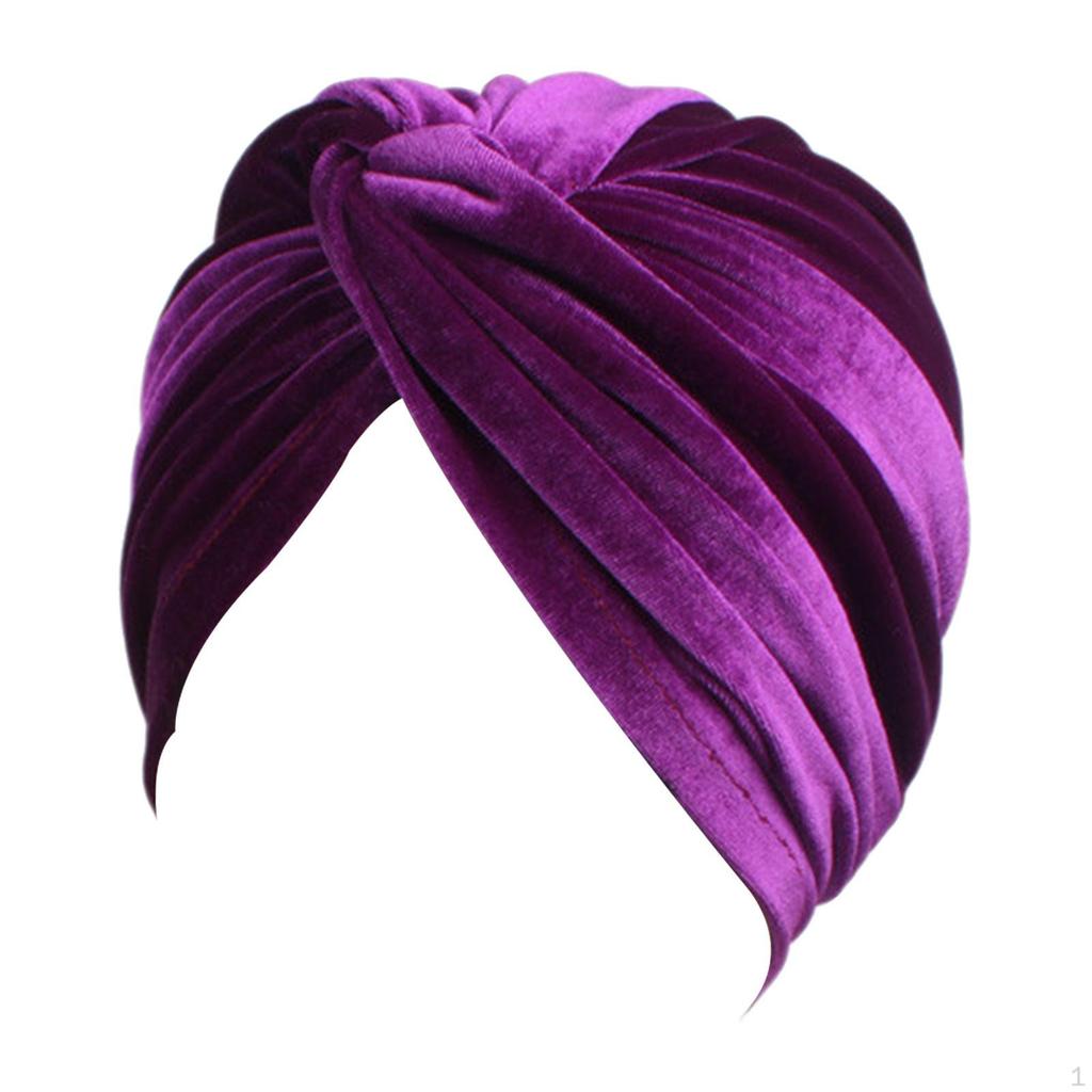 Pleated Muslim Hat Head Wrap Velvet Double Layer Chemo Caps Bright Color Headwear Women