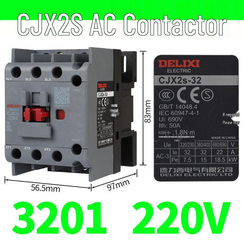 DELIXI CJX2S-3210/3201/3211 AC Contactor (220V/380V/110V/24V/36V)
