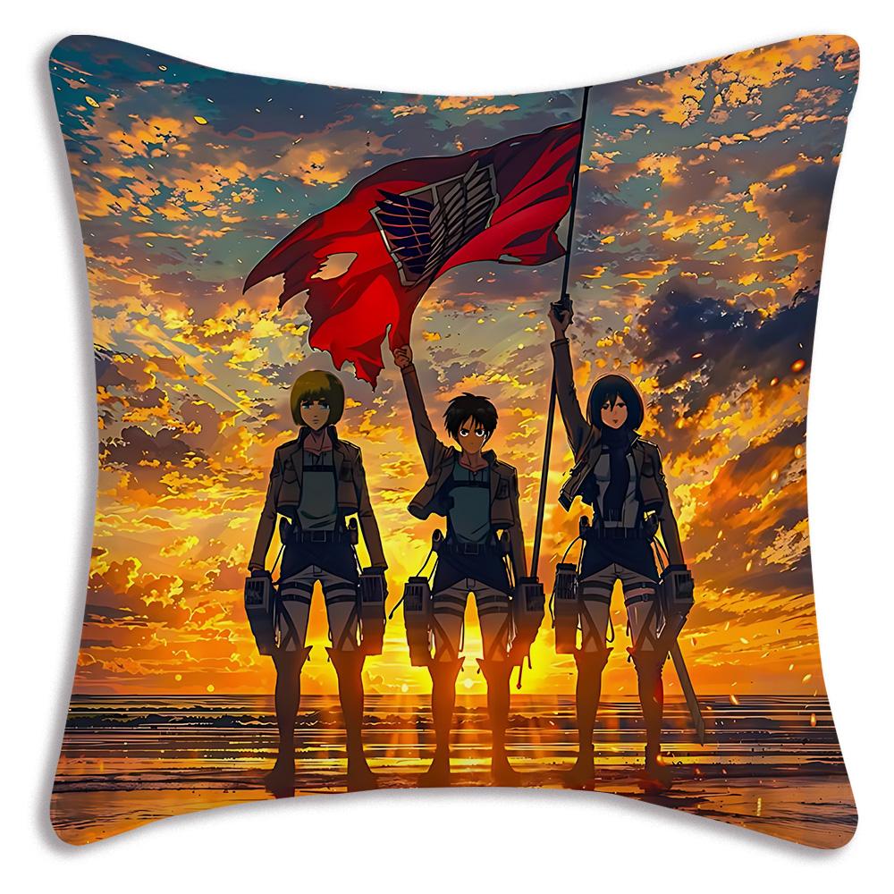 Anime Attacks on Titan Pillow Covers Cartoon Sofa Decorative Home Double-sided Printing Short Plush Cute Cushion Cover