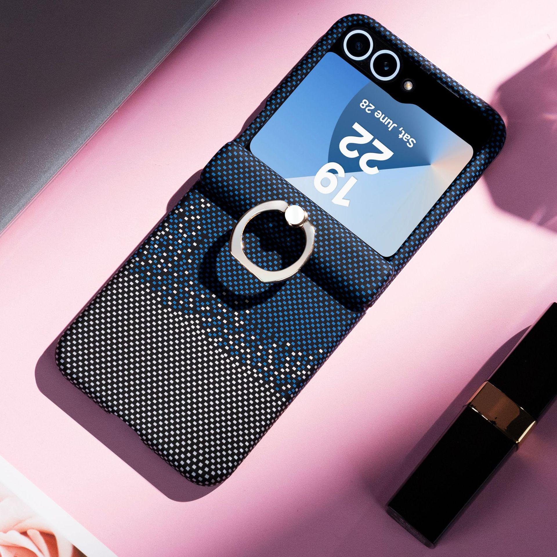 

Роскошный Бизнес Кольцо-подставка Чехол для Samsung Z Filp7 6 5 с Закаленным стеклом Ощущение кожи Узор из Углеродного волокна Защитная Крышка Galaxy Z Flip6