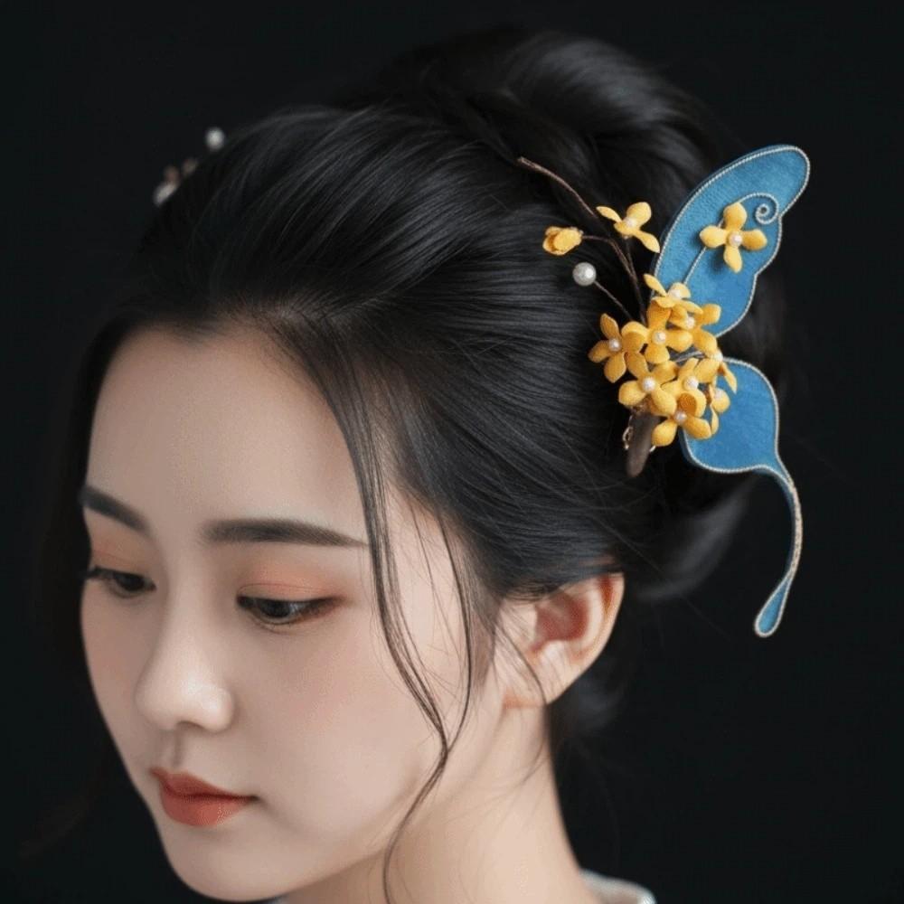 Beautiful Hanfu Butterfly Hair Fork Beads Exquisite Fairy Side Clips  Women