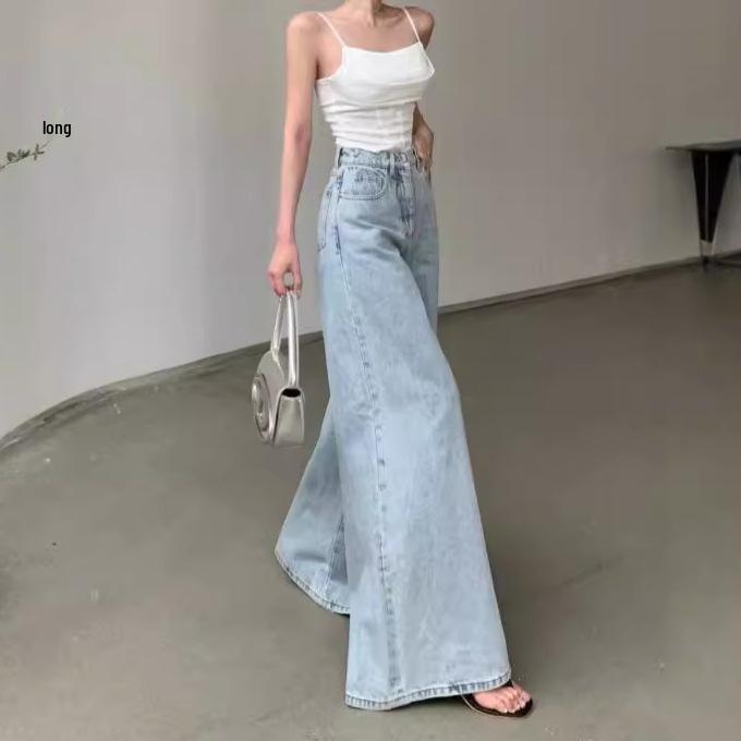 Hong Kong Retro Flare High-Waist Wide-Leg Jeans for Women - Slimming Straight-Leg, Floor-Length Casual Pants