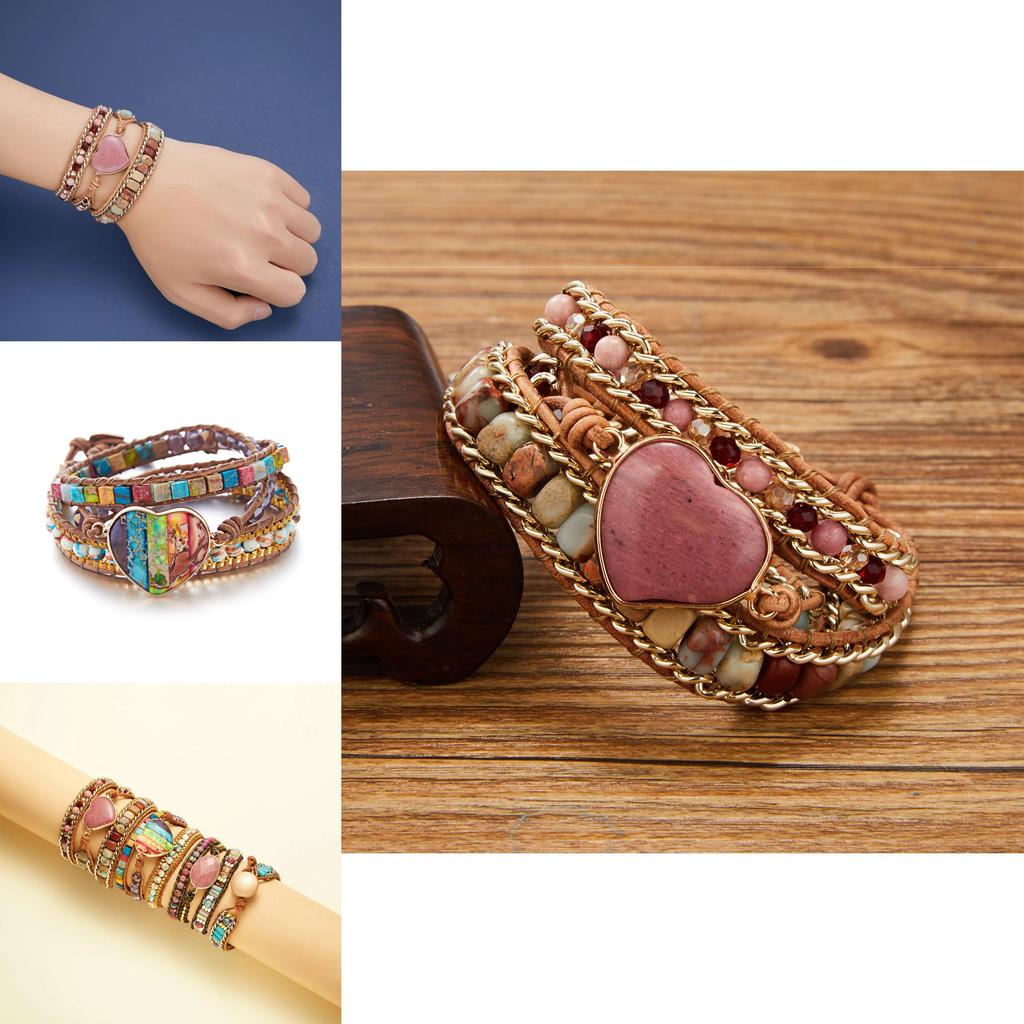 Three Layer Winding Geometric Leather Charm Bracelet With Agate Beads For Women Accessories
