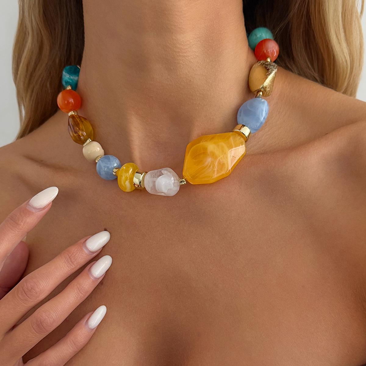 

Ingemark Boho Colorful Irregular Acrylic Beads Choker Necklace for Women Vacation Style Geometric Resin Collarbone Chain Gift