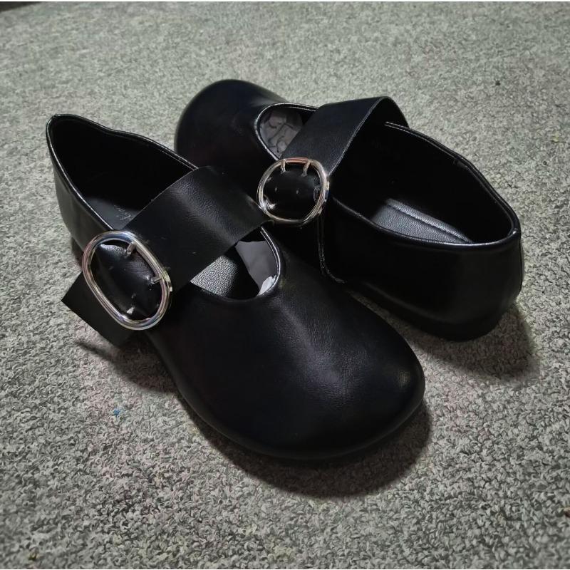 Mary Jane Shoes Women's Spring New Big Head Shoes Women's Retro Small Leather Shoes Belt Buckle One Pedal Casual Single Shoes