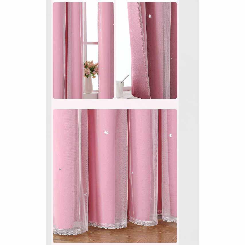 Lace Sheer+Blackout Curtains Double Layer Star-Pattern Drapes Sun Filtering Window Sheers Elegant Living Room Bedroom Decor