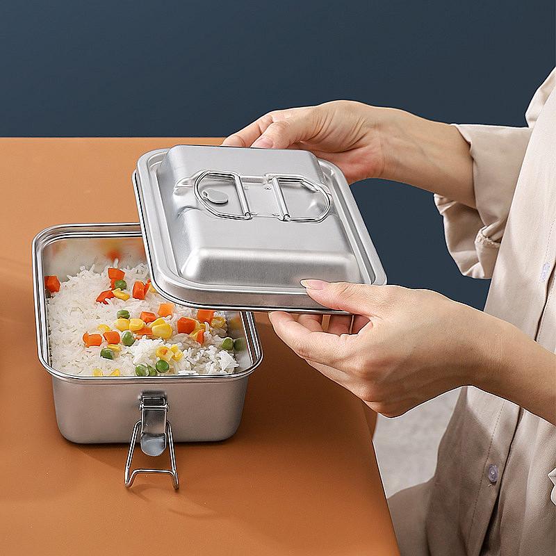 1.8L 304 Stainless Steel Double Layer Lunch Box for Children Leak-proof Microwave Bento Food Storage Containers for Picnics