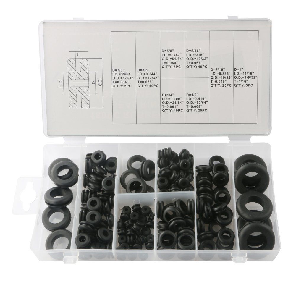 

New 180x Mixed Rubber Grommet Metal Hole Plug Set Car Wiring Cable Loom Protector