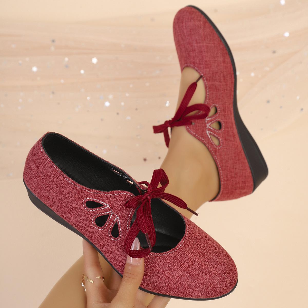 Single Shoe Women s Retro Hollowed-out Large Size Low-heeled Shoes 36 красный