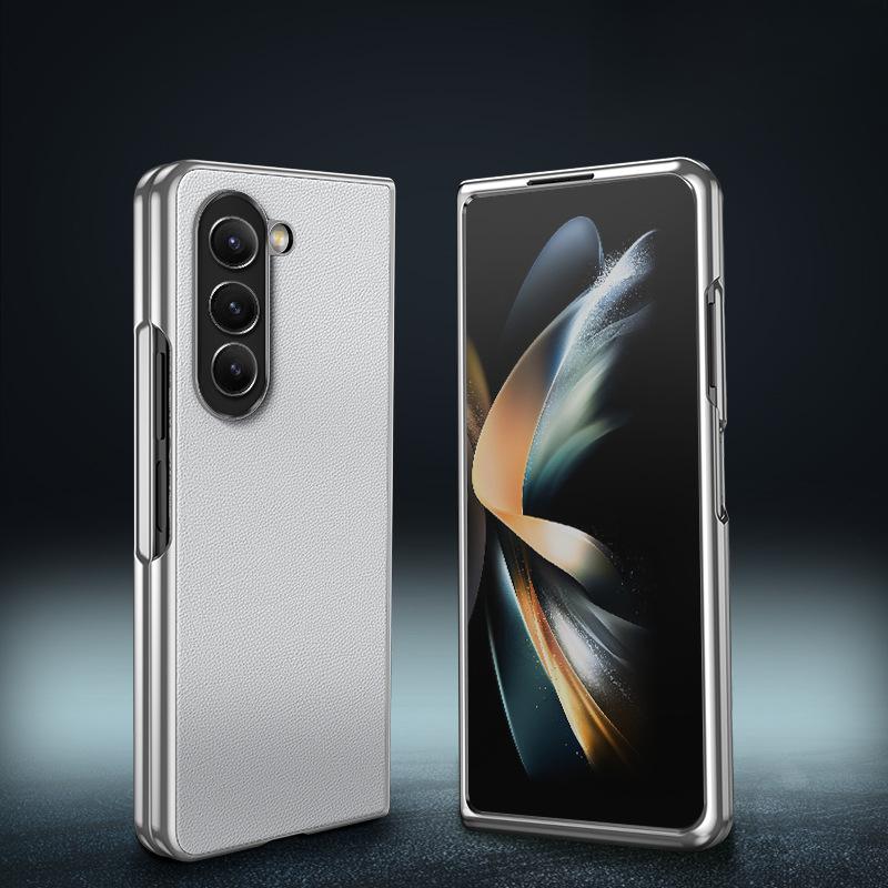 Suitable for Samsung Flod5 Phone Case, Electroplated Plain Leather, SAM5 Generation Folding Flip Cover 3 Shockproof 4 Full Bag 5 Simple and Elegant