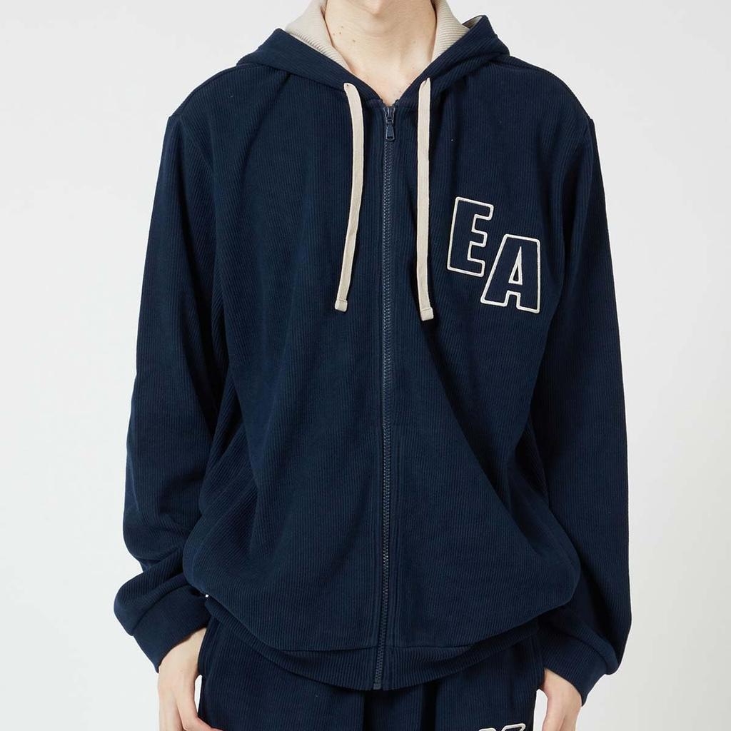 CORDUROY FLEECE FZ HOODIE Hoodie Jacket Open Front Zip Up Parka 54085860 Navy [Emporio Armani] Men's 68.
