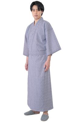 Gáza vyrobená ve dvou vrstvách s vlastním vzorem Inn [Ai-Ai] Pánské Yukata, Japonsko, 100% bavlna, Gáza, Obi, Yukata, Noční košilka, (XL)