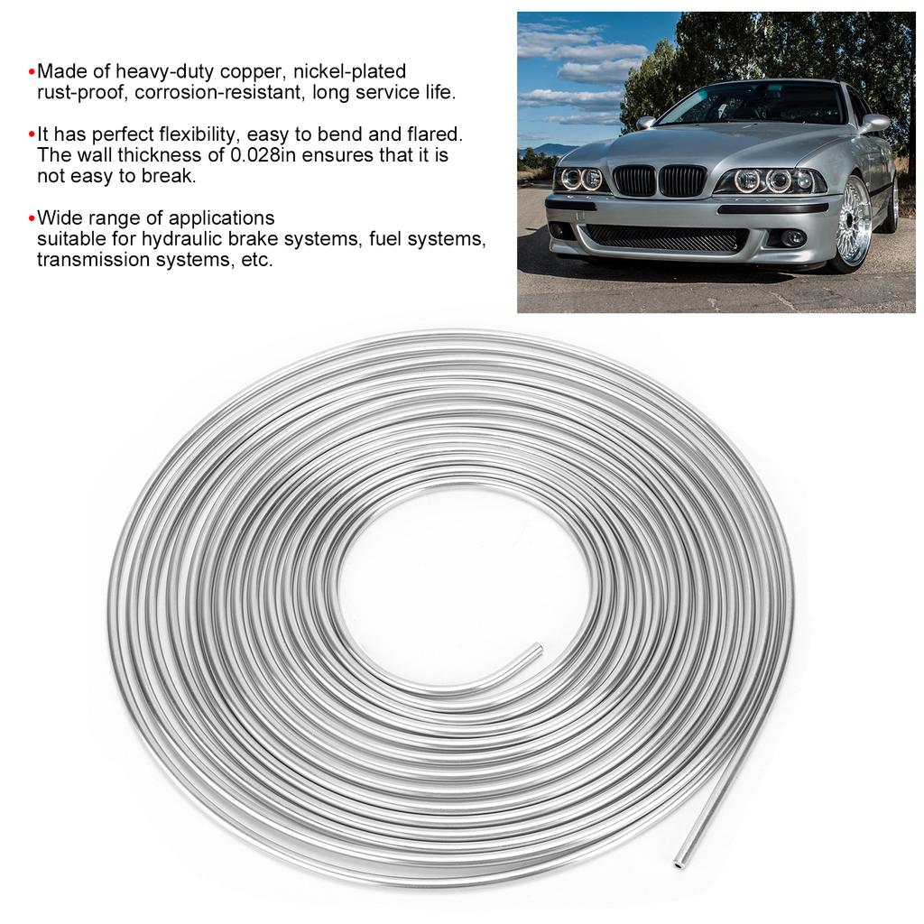 25ft Brake Line Tubing Copper Nickel Plated 3/16in OD Coil Roll for Hydraulic Braking Fuel System(Silver )