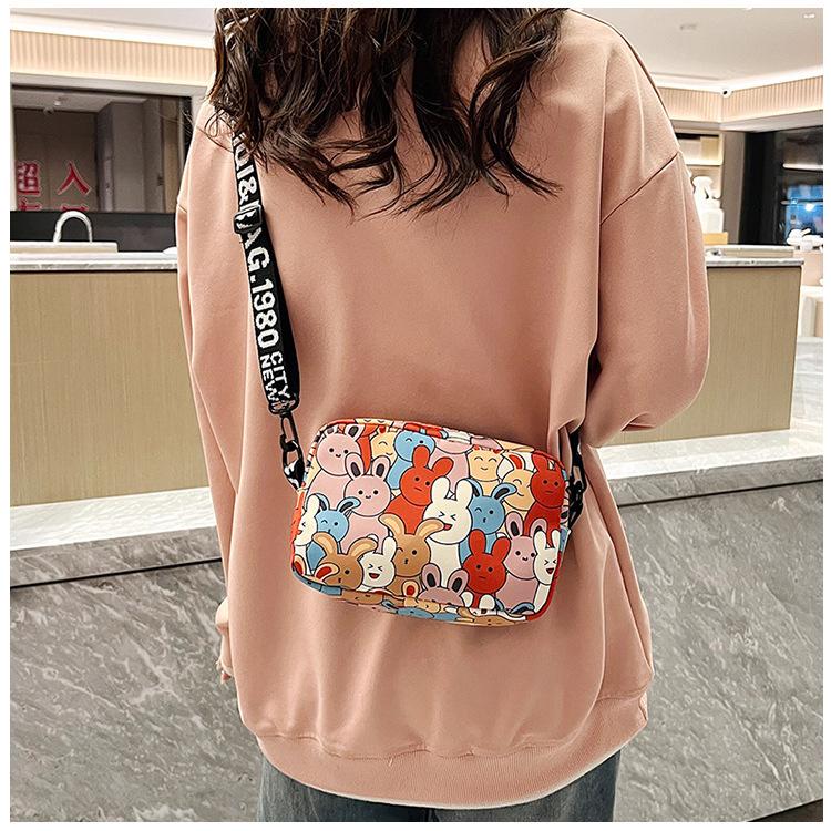 Cartoon Oxford Cloth Crossbody Bag for Women, Cute Print Square Shoulder Purse, Casual Daily Handbag CLE