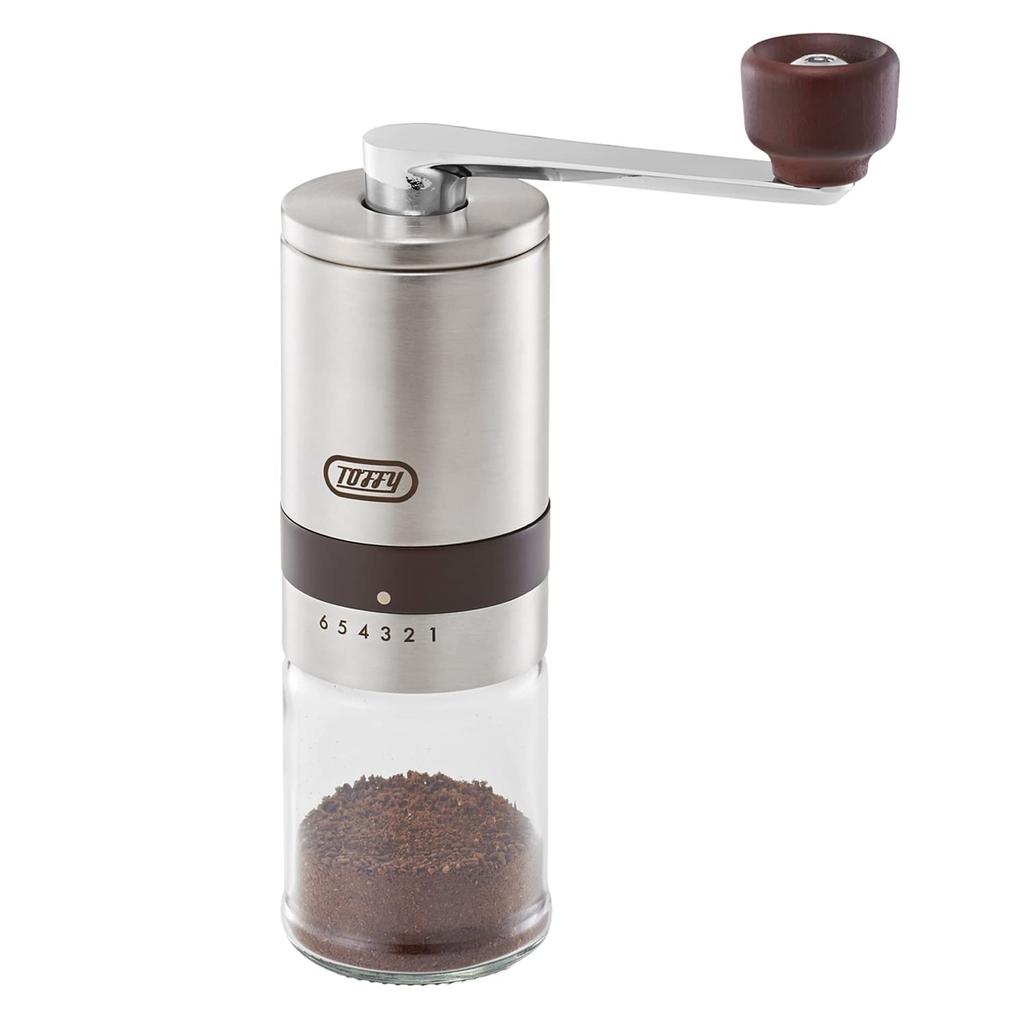 Toffy K-KU10 Hand Ceramic Coffee Mill, Stainless Steel, Compact, 6 Grinding Levels, Ceramic Mill, Outdoor, Stylish, K-KU10-SV