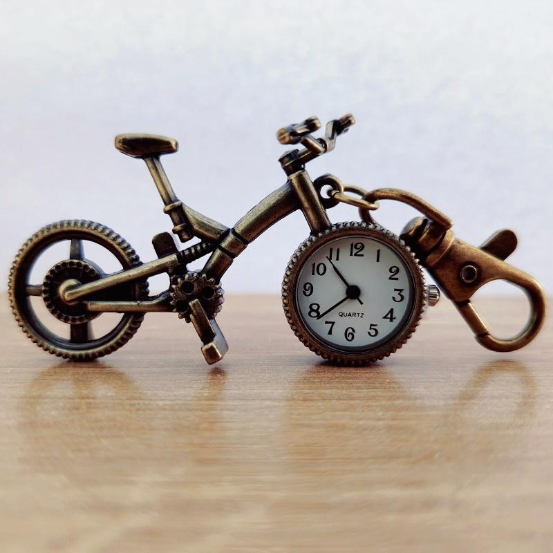 

Vintage Bronze Steampunk Bicycle Shape Quartz Pocket Watch Keychain Clock Chain Men s and Women s Gifts бронзовий
