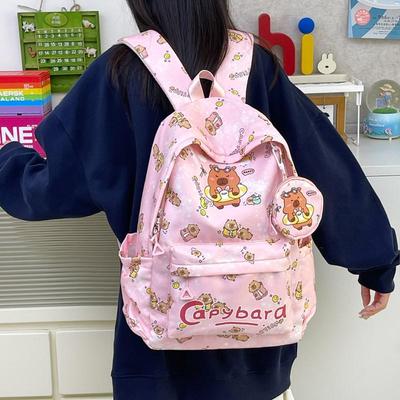 New Style Lightweight Children's Backpack - Large Capacity for Boys & Girls, Double Shoulder Bag with Capybara Design