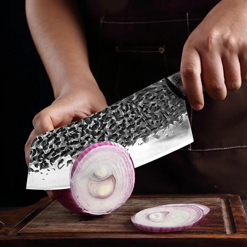 Kitchen Knives Wood Handle Hand Forge Blade Cleaver Knives Slicing Fruit Fish Meat Vegetables Butcher Knife Chef Cleaver Tools