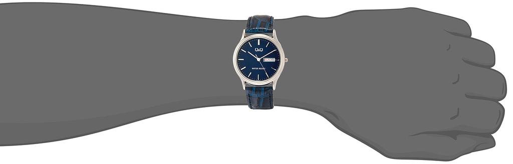 Citizen Analog Date Day Leather Navy Q&Q Men's Watch, Waterproof, Display, Display, Strap, A204-302,
