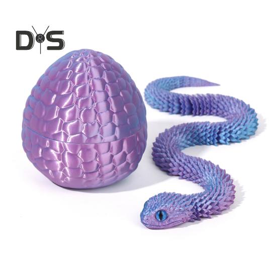 1 Set 3D Printed Snake Egg Figurine Movable Joints Snake Eggshell Figure Fidget Toy Snake Egg with Articulated Snake Inside Desktop Decoration