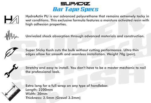 Supacaz Cycling Handlebar Tape - Super Sticky Kush - Black + Black Star Plugz