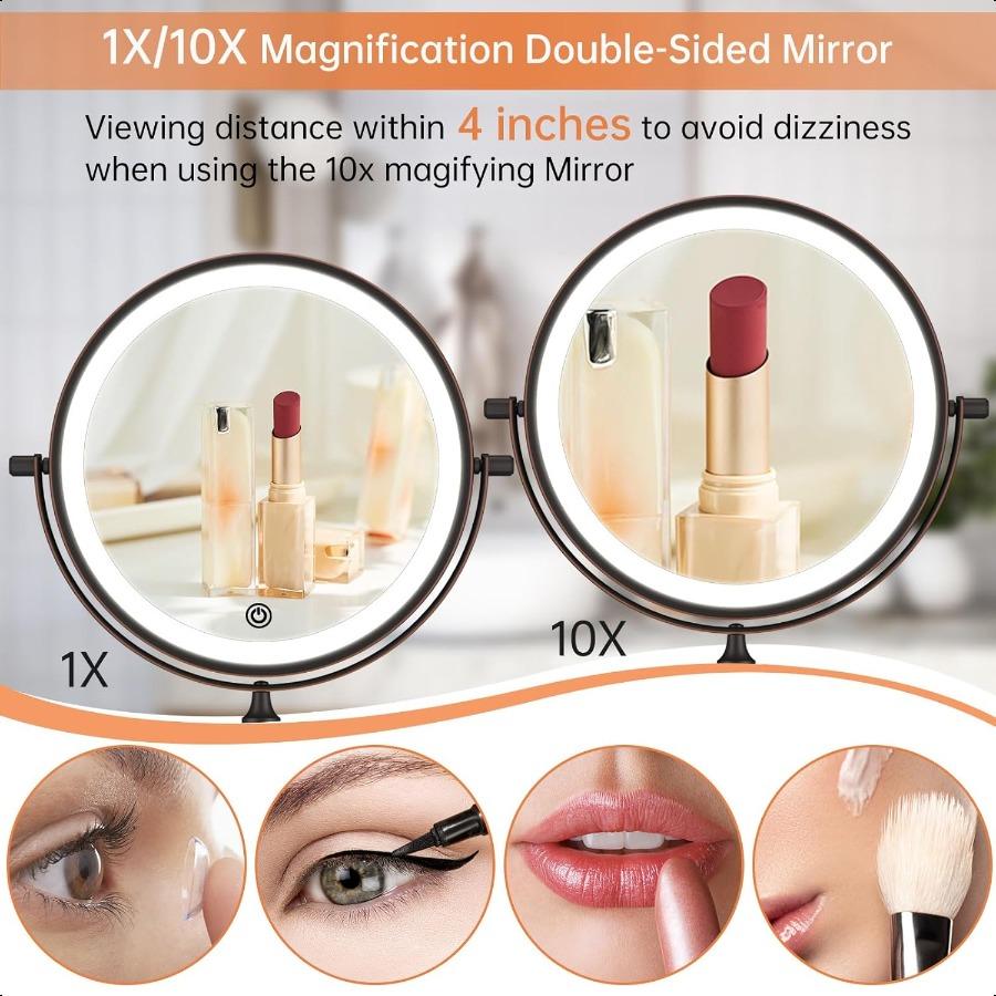 

Перезаряжаемое настенное зеркало для макияжа с подсветкой 8 дюймов двустороннее с 1-кратным и 10-кратным увеличением зеркало для ванной комнаты 3 цвета подсветки T United States